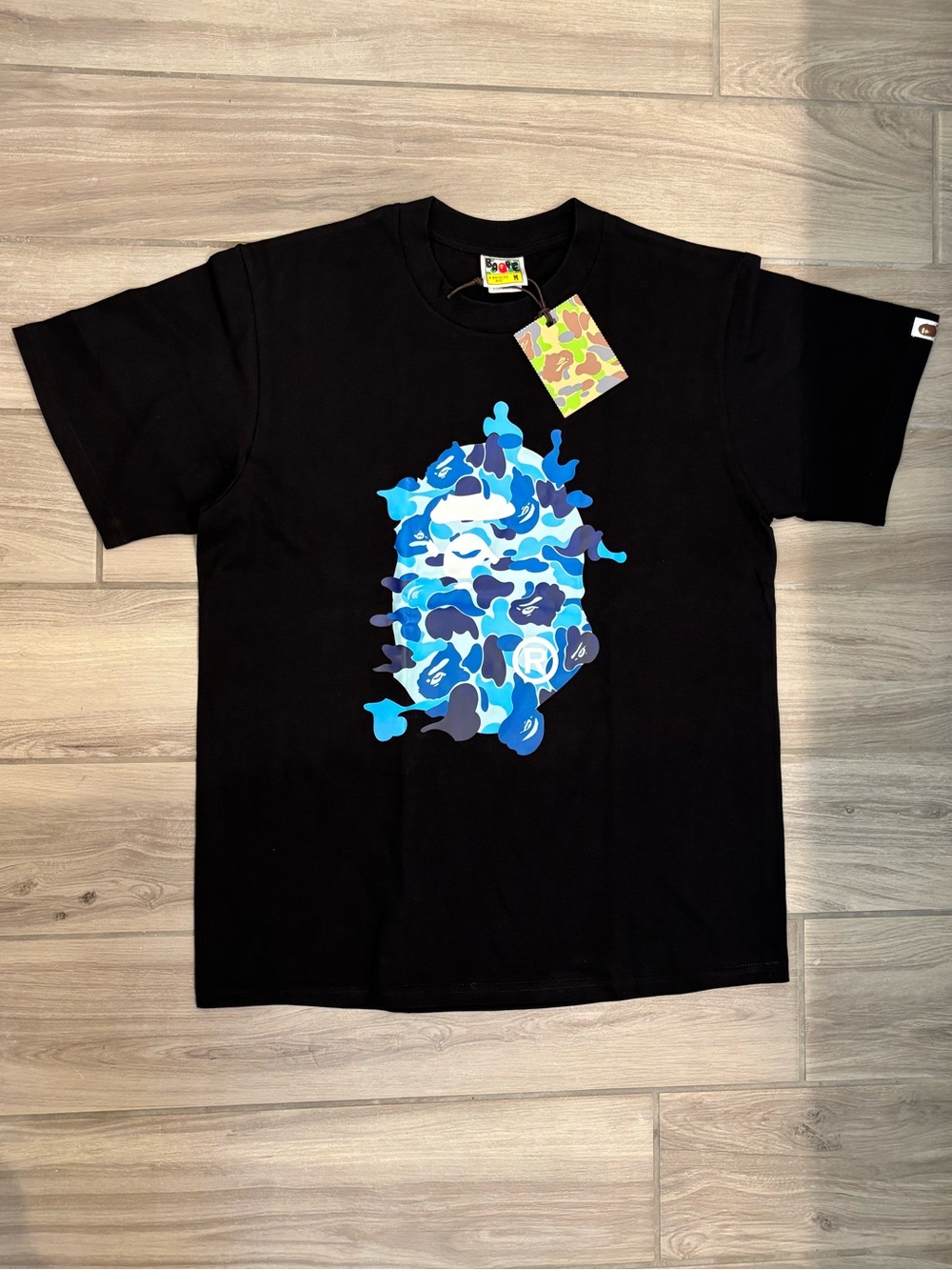 BAPE Black T-Shirt with Blue Camo Ape Head